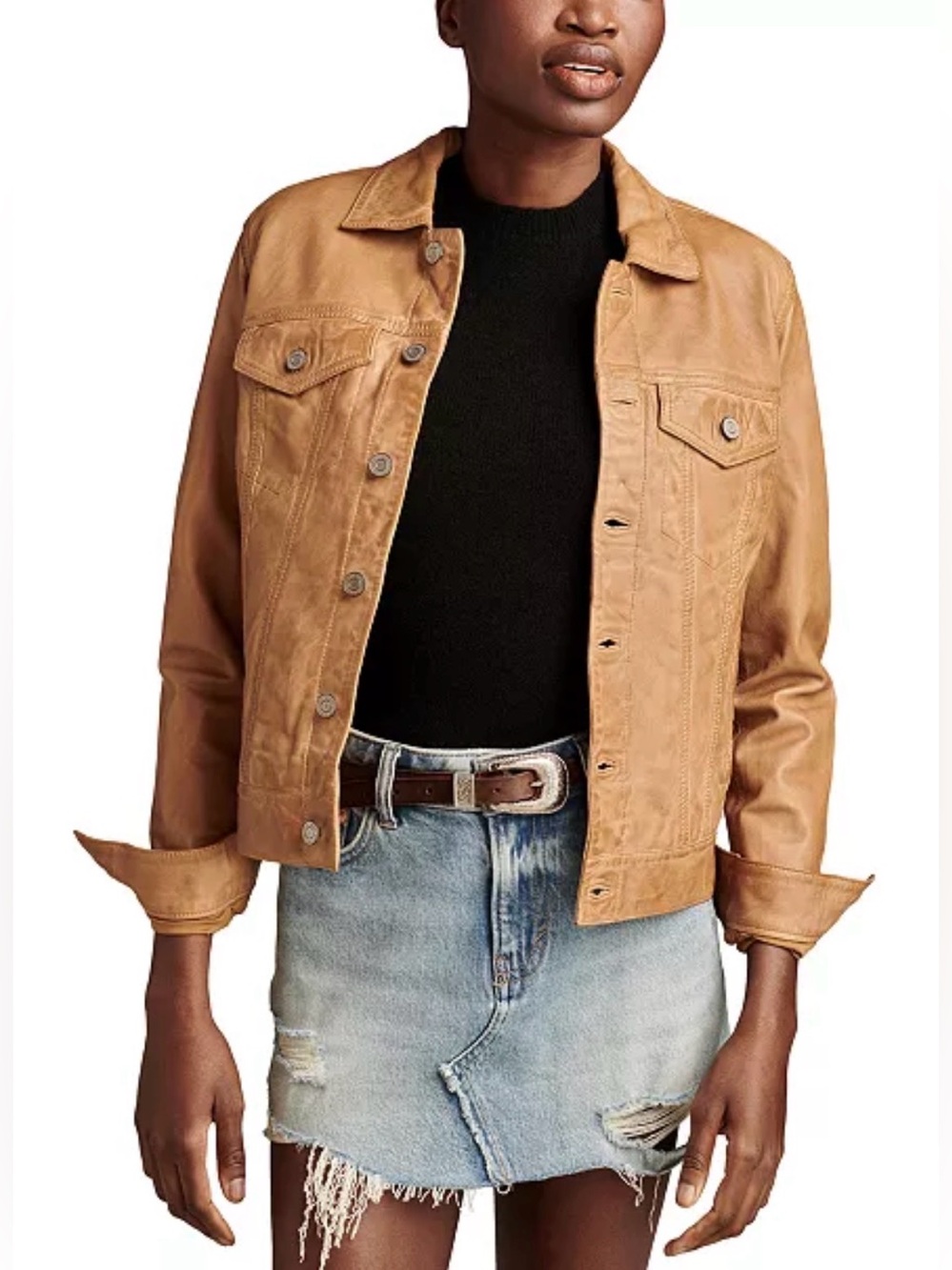 LUCKY BRAND LEATHER TRUCKER JACKET, SIZE M.